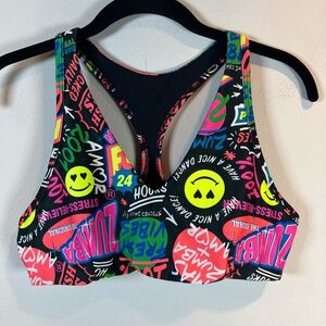 Zumba Women's V-Neck Racerback Sports Bra Colorful Unpadded Dance Athletic Small